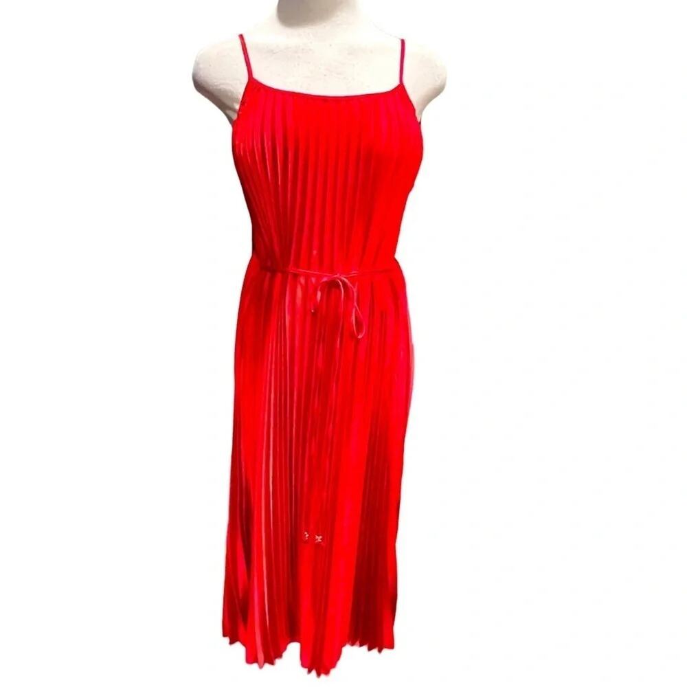 Sam Edelman Red Pleated Midi Dress Sleeveless Size M NWOT - Picture 2 of 10
